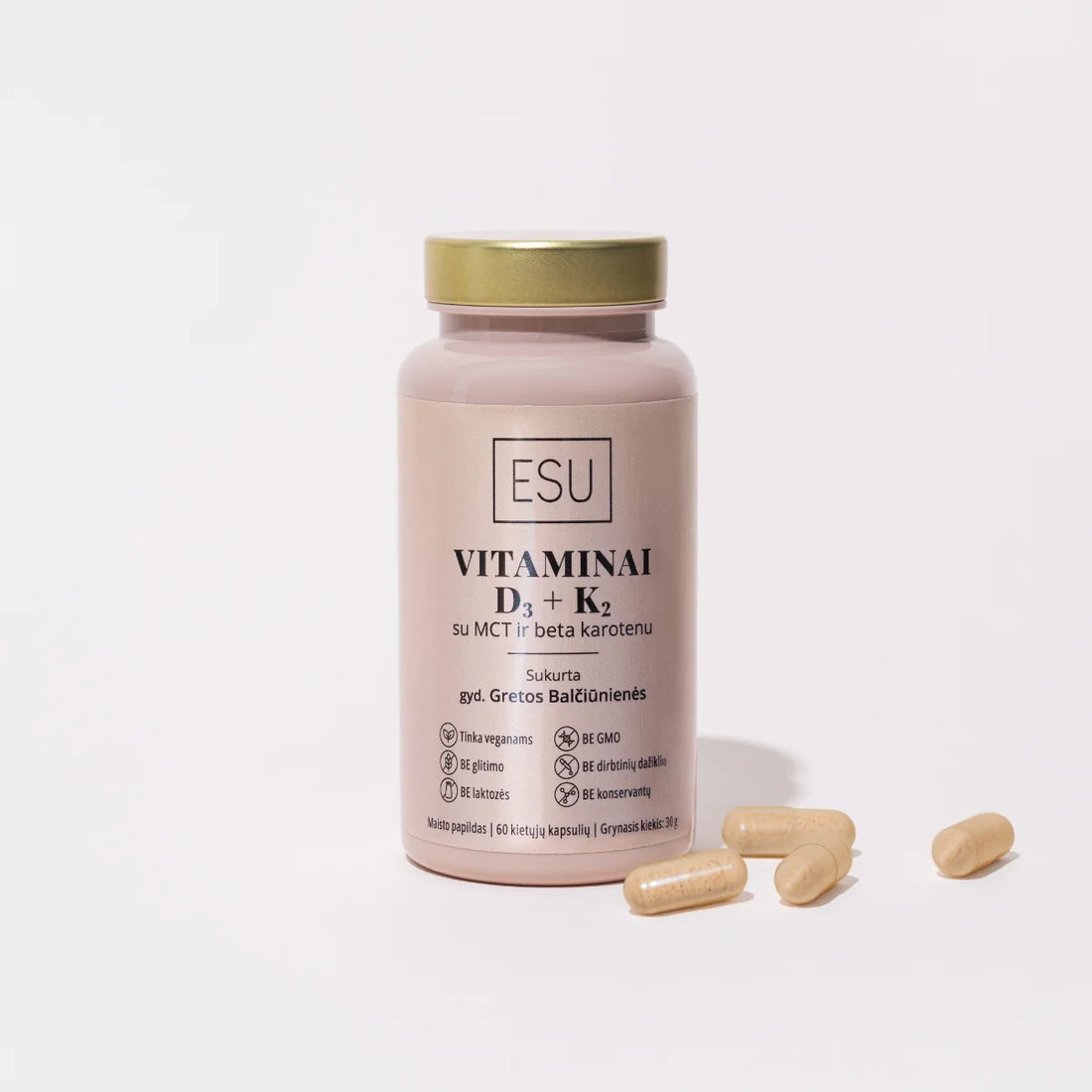 Maisto papildas Vitaminai D3+ K2 su MCT ir beta karotenu, ESU, N60